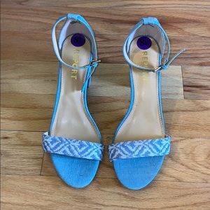 Denim block heel, never worn.